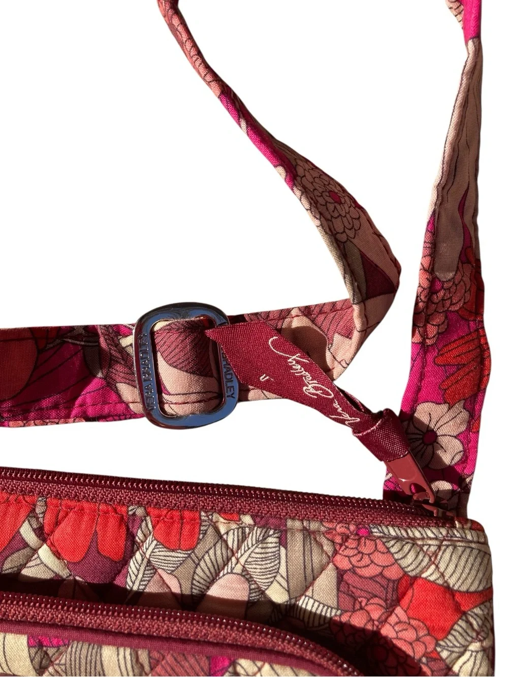 Vera Bradley Quilted Floral Crossbody Bag Pink Burgundy Multicolor Travel Purse